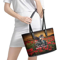 US Veterans Day American Army Leather Tote Bag With Poppy Flowers - Wonder Print Shop