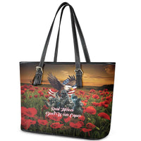 US Veterans Day American Army Leather Tote Bag With Poppy Flowers - Wonder Print Shop