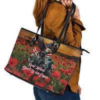 US Veterans Day American Army Leather Tote Bag With Poppy Flowers - Wonder Print Shop