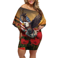 US Veterans Day American Army Off Shoulder Short Dress With Poppy Flowers - Wonder Print Shop