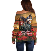 US Veterans Day American Army Off Shoulder Sweater With Poppy Flowers - Wonder Print Shop