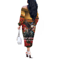 US Veterans Day American Army Off The Shoulder Long Sleeve Dress With Poppy Flowers - Wonder Print Shop