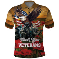 US Veterans Day American Army Polo Shirt With Poppy Flowers - Wonder Print Shop