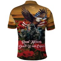 US Veterans Day American Army Polo Shirt With Poppy Flowers - Wonder Print Shop