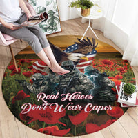 US Veterans Day American Army Round Carpet With Poppy Flowers