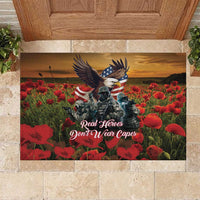 US Veterans Day American Army Rubber Doormat With Poppy Flowers - Wonder Print Shop