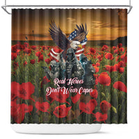 US Veterans Day American Army Shower Curtain With Poppy Flowers