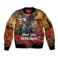 US Veterans Day American Army Sleeve Zip Bomber Jacket With Poppy Flowers - Wonder Print Shop