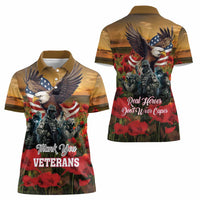 US Veterans Day American Army Women Polo Shirt With Poppy Flowers - Wonder Print Shop