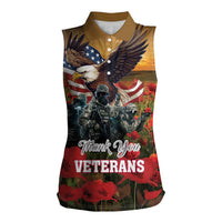 US Veterans Day American Army Women Sleeveless Polo Shirt With Poppy Flowers - Wonder Print Shop