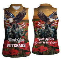 US Veterans Day American Army Women Sleeveless Polo Shirt With Poppy Flowers - Wonder Print Shop