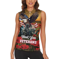US Veterans Day American Army Women Sleeveless Polo Shirt With Poppy Flowers - Wonder Print Shop