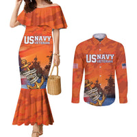 Custom US Navy Veteran Couples Matching Mermaid Dress and Long Sleeve Button Shirt With Camouflage Pattern