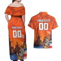 Custom US Navy Veteran Couples Matching Off Shoulder Maxi Dress and Hawaiian Shirt With Camouflage Pattern - Wonder Print Shop