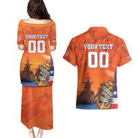 Custom US Navy Veteran Couples Matching Puletasi and Hawaiian Shirt With Camouflage Pattern - Wonder Print Shop