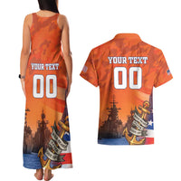Custom US Navy Veteran Couples Matching Tank Maxi Dress and Hawaiian Shirt With Camouflage Pattern - Wonder Print Shop