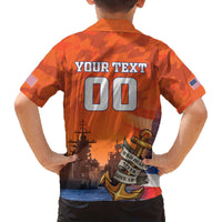 Custom US Navy Veteran Family Matching Off Shoulder Short Dress and Hawaiian Shirt With Camouflage Pattern - Wonder Print Shop