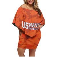 Custom US Navy Veteran Family Matching Off Shoulder Short Dress and Hawaiian Shirt With Camouflage Pattern - Wonder Print Shop