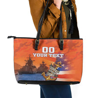 Custom US Navy Veteran Leather Tote Bag With Camouflage Pattern - Wonder Print Shop