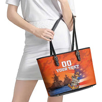 Custom US Navy Veteran Leather Tote Bag With Camouflage Pattern - Wonder Print Shop