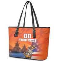 Custom US Navy Veteran Leather Tote Bag With Camouflage Pattern - Wonder Print Shop