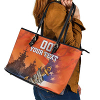 Custom US Navy Veteran Leather Tote Bag With Camouflage Pattern - Wonder Print Shop