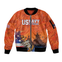 Custom US Navy Veteran Sleeve Zip Bomber Jacket With Camouflage Pattern - Wonder Print Shop
