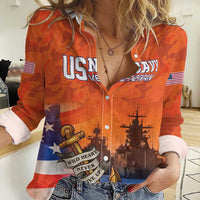 Custom US Navy Veteran Women Casual Shirt With Camouflage Pattern - Wonder Print Shop