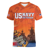 Custom US Navy Veteran Women V-Neck T-Shirt With Camouflage Pattern - Wonder Print Shop