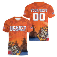 Custom US Navy Veteran Women V-Neck T-Shirt With Camouflage Pattern - Wonder Print Shop