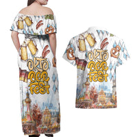 German Oktoberfest Beer Couples Matching Off Shoulder Maxi Dress and Hawaiian Shirt Heritage Beer Riesenrad Joy - Wonder Print Shop