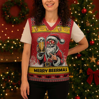 Personalized Germany Christmas Knitted V-Neck Vest Santa Claus Merry Beermas - Wonder Print Shop
