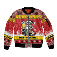 Personalized Germany Christmas Sleeve Zip Bomber Jacket Santa Claus Merry Beermas - Wonder Print Shop