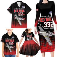 Tuskegee Airmen Red Tails Family Matching Long Sleeve Bodycon Dress and Hawaiian Shirt 332nd Fighter Group WWII Tribute Black Style - Wonder Print Shop