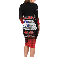 Tuskegee Airmen Red Tails Family Matching Long Sleeve Bodycon Dress and Hawaiian Shirt 332nd Fighter Group WWII Tribute Black Style - Wonder Print Shop