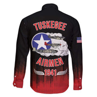 Tuskegee Airmen Red Tails Family Matching Off The Shoulder Long Sleeve Dress and Hawaiian Shirt 332nd Fighter Group WWII Tribute Black Style - Wonder Print Shop