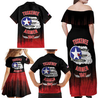 Tuskegee Airmen Red Tails Family Matching Off Shoulder Maxi Dress and Hawaiian Shirt 332nd Fighter Group WWII Tribute Black Style - Wonder Print Shop