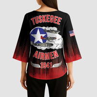 Tuskegee Airmen Red Tails Kimono Sleeve Blouse 332nd Fighter Group WWII Tribute Black Style - Wonder Print Shop