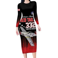 Tuskegee Airmen Red Tails Long Sleeve Bodycon Dress 332nd Fighter Group WWII Tribute Black Style - Wonder Print Shop