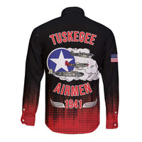Tuskegee Airmen Red Tails Long Sleeve Button Shirt 332nd Fighter Group WWII Tribute Black Style - Wonder Print Shop