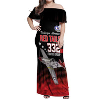 Tuskegee Airmen Red Tails Off Shoulder Maxi Dress 332nd Fighter Group WWII Tribute Black Style - Wonder Print Shop