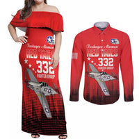 Tuskegee Airmen Red Tails Couples Matching Off Shoulder Maxi Dress and Long Sleeve Button Shirt 332nd Fighter Group WWII Tribute Red Style - Wonder Print Shop