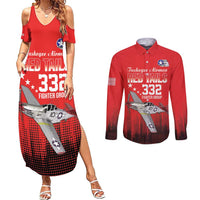 Tuskegee Airmen Red Tails Couples Matching Summer Maxi Dress and Long Sleeve Button Shirt 332nd Fighter Group WWII Tribute Red Style - Wonder Print Shop