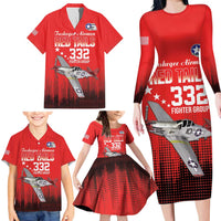 Tuskegee Airmen Red Tails Family Matching Long Sleeve Bodycon Dress and Hawaiian Shirt 332nd Fighter Group WWII Tribute Red Style - Wonder Print Shop