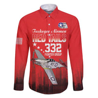 Tuskegee Airmen Red Tails Family Matching Long Sleeve Bodycon Dress and Hawaiian Shirt 332nd Fighter Group WWII Tribute Red Style - Wonder Print Shop
