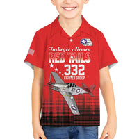 Tuskegee Airmen Red Tails Family Matching Long Sleeve Bodycon Dress and Hawaiian Shirt 332nd Fighter Group WWII Tribute Red Style - Wonder Print Shop