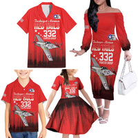 Tuskegee Airmen Red Tails Family Matching Off The Shoulder Long Sleeve Dress and Hawaiian Shirt 332nd Fighter Group WWII Tribute Red Style - Wonder Print Shop