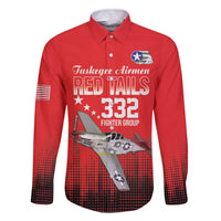 Tuskegee Airmen Red Tails Family Matching Off The Shoulder Long Sleeve Dress and Hawaiian Shirt 332nd Fighter Group WWII Tribute Red Style - Wonder Print Shop