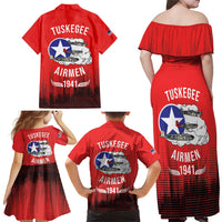 Tuskegee Airmen Red Tails Family Matching Off Shoulder Maxi Dress and Hawaiian Shirt 332nd Fighter Group WWII Tribute Red Style - Wonder Print Shop