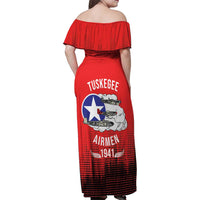 Tuskegee Airmen Red Tails Family Matching Off Shoulder Maxi Dress and Hawaiian Shirt 332nd Fighter Group WWII Tribute Red Style - Wonder Print Shop